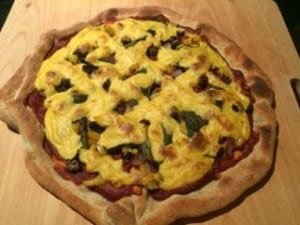 Pizza with potato carrot cheeze sauce