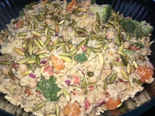 Brown rice salad with tahini sauce