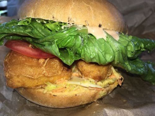 Vegan fish sandwich at Evolution