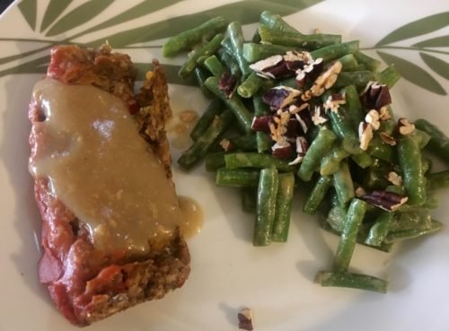 Lentil loaf with sriracha glaze