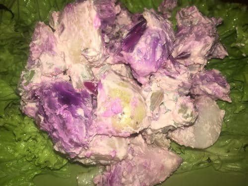our favorite potato salad made with purple sweet potatoes