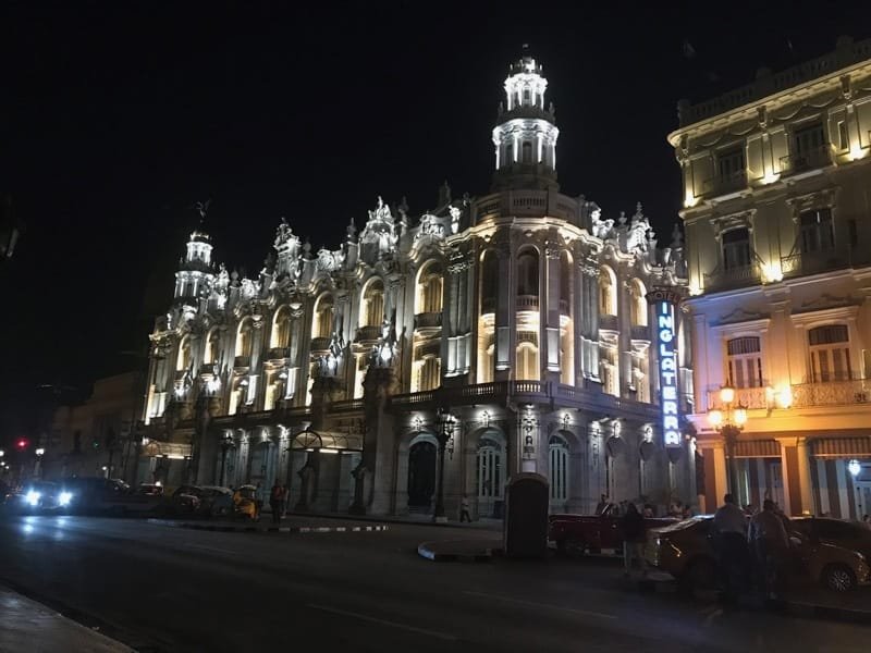 Gran Teatro de la Habana at night from the Parque Central