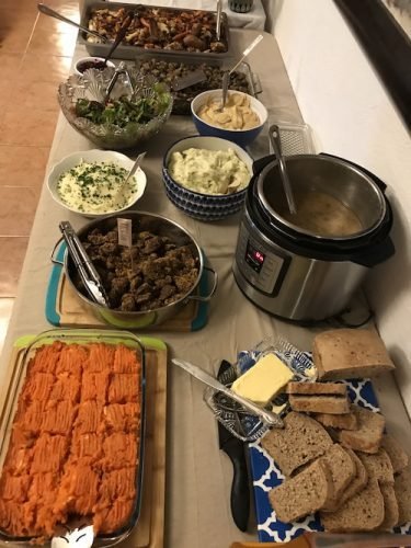 Dishes at our veg Thanksgiving feast