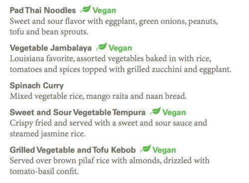 Holland America vegan entrees