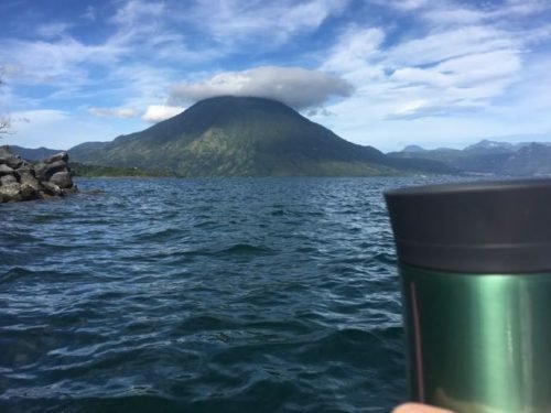 kayaking with my coffee mug and San Pedro volcano