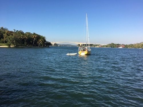 View of the bridge over the Rio Dulce from the Tortugal